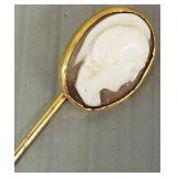 Antique tested 10K gold cameo stick pin- 1.2g
