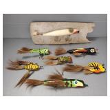 7 large folk art, etc. fishing lures (most