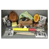 Gp wooden folk art items, etc. fish, duck heads,