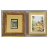 2 small paintings- landscape & Persian miniature-