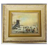Signed K. De Jong oil on board Dutch scene-