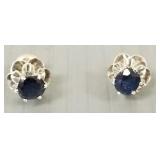 14K white gold earrings s/w blue stones- 2.3g;