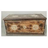 Inlaid wooden lift top small trunk- 10"H 22 1/2"W