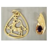 2- 14k gold pendants, one s/w amethyst 8.3g total