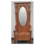 Antique pine hall tree/ lift top bench w/ beveled