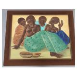 Ngombe signed oil painting on canvas- four