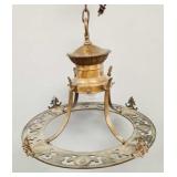 Antique cast brass hanging light fixture signed