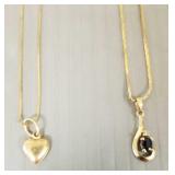 2- 14K gold pendant necklaces: 3.5g total- 1 heart