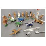 17 vintage Manoil, etc toy airplanes, soldiers &