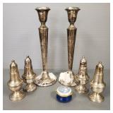 6 weighted sterling pcs- candlesticks, shakers &