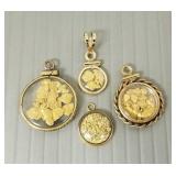 4 gold filled charms w/ gold flakes inside-