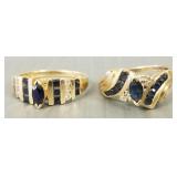 2- 10K gold rings s/w sapphires & diamonds-