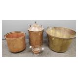 4 pcs antique/ vintage copper & brass incl Lg