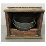Antique carved wood fire starter box/ foot warmers