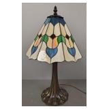 Antique style lamp w/ leaded glass shade- 20'H