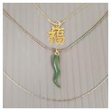 Three- 14k gold necklaces w/ 2 pendants-
