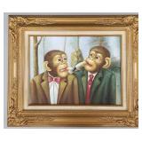 Kamar(?) signed oil on board- monkeys in suits-