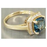 14K gold ring s/w diamonds & blue topaz- 3.2g;
