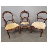 3 carved Victorian balloon back chairs- 1 w/