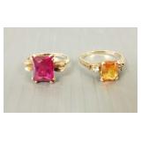 2 vintage 10K gold rings s/w colored stones-