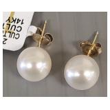 14k gold 8mm pearl earrings