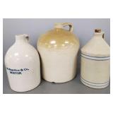 3 stoneware jugs incl 1 with advertising & 1- 3