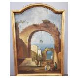 Lg antique oil on canvas in the capriccio style-