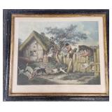 Antique colored mezzotint- Fox Hunting- engraved