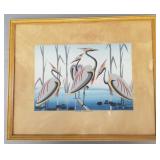 E. St. Clair signed silk screen 'Blue Herons'