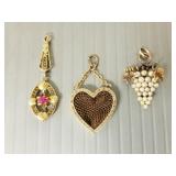 3- tested low karat gold antique jewelry pcs: