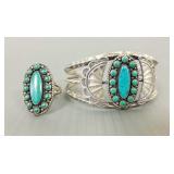 Silver Southwest Native American bracelet & ring-