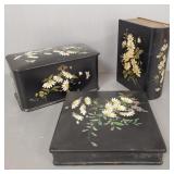 3 antique Victorian decorated lacquer boxes incl