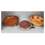 3 large bowls: 13' covered pottery, 16' redware &