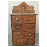 Antique wood spice cabinet w/ 8 drawers- 17'H