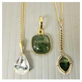 3 pcs jewelry: 18k aquamarine pendant on 14k