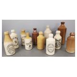 11 advertising stoneware Ginger Beer, etc bottles-