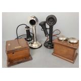 2 antique candlestick phones w/ bell boxes