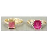 2- 10K gold rings s/w red, etc. stones- 6.3g;