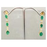 14k gold & emerald drop earrings- 2.1g, 1'L