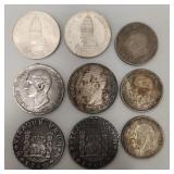 9 foreign coins incl some silver