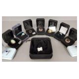 9 asst. sterling silver, etc. rings & 1 pr.