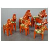 7 Swedish Dala horses- some w/ labels-
