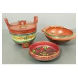 3 pcs vintage rosemaled, etc. woodware- 6 3/4'H