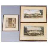 3 antique colored prints incl 2 Versailles- framed