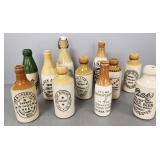 11 advertising stoneware Ginger Beer, etc bottles-