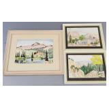 3 watercolor paintings- 1 signed RCL 54- framed