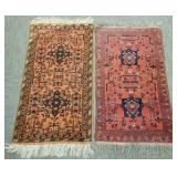2 small handmade Afghan rugs w/ geometric/ floral