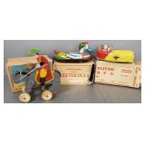 3 vintage wind-up toys w/ boxes: Fliver Bug,