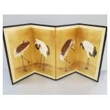 Hand painted gold-leaf cranes folding silk screen-