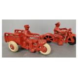 2 vintage cast iron toy motorcycles incl crash